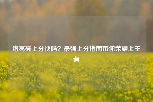 诸葛亮上分快吗？最强上分指南带你荣耀上王者