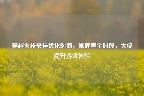 穿越火线最佳优化时间，掌握黄金时段，大幅提升游戏体验