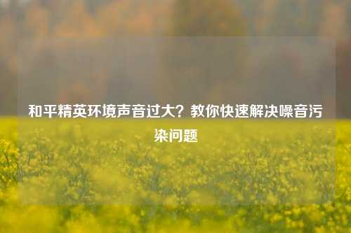 和平精英环境声音过大？教你快速解决噪音污染问题