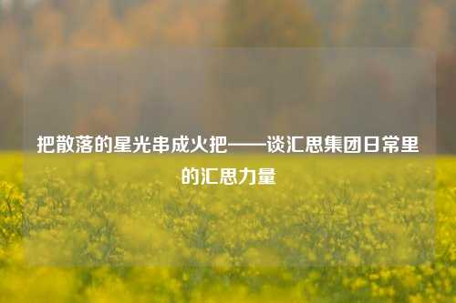 把散落的星光串成火把——谈汇思集团日常里的汇思力量