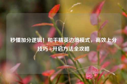 秒懂加分逻辑！和平精英边境模式，高效上分技巧+开启方法全攻略