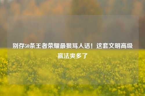 别存50条王者荣耀最狠骂人话！这套文明高级赢法爽多了