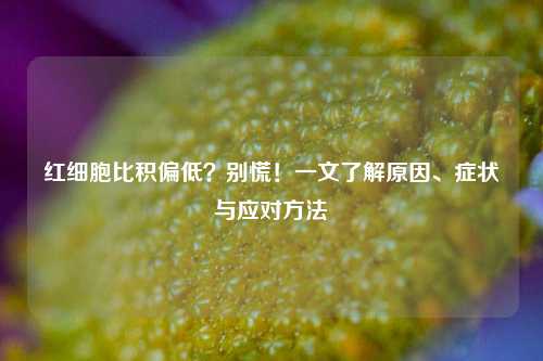 红细胞比积偏低？别慌！一文了解原因、症状与应对方法