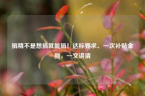 捐精不是想捐就能捐！达标要求、一次补贴金额，一文讲清