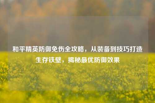 和平精英防御免伤全攻略，从装备到技巧打造生存铁壁，揭秘最优防御效果