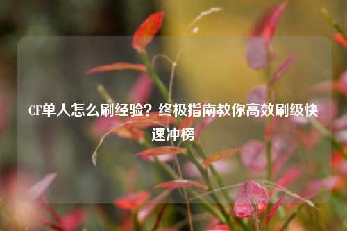 CF单人怎么刷经验？终极指南教你高效刷级快速冲榜